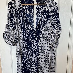 Navy and White with hearts Patterned Blouse